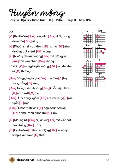 Hợp âm Huyễn mộng (Duyên Quỳnh) – bản nhạc PDF trang 1, tông C