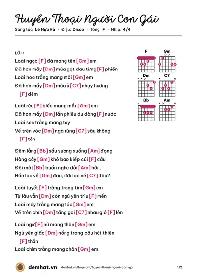 Hợp âm Huyền Thoại Người Con Gái (Elvis Phương) – bản nhạc PDF trang 1, tông F