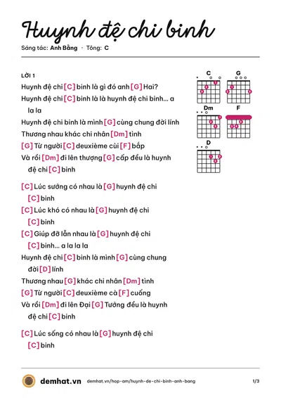 Hợp âm Huynh đệ chi binh (Nhật Trường) – bản nhạc PDF trang 1, tông C