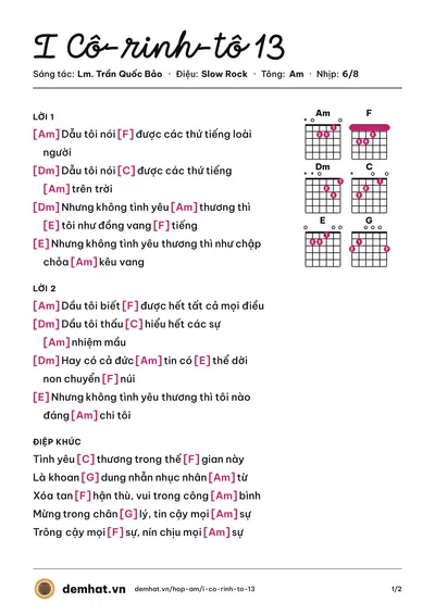 Hợp âm I Cô-rinh-tô 13 (Lm. Trần Quốc Bảo) – bản nhạc PDF trang 1, tông Am
