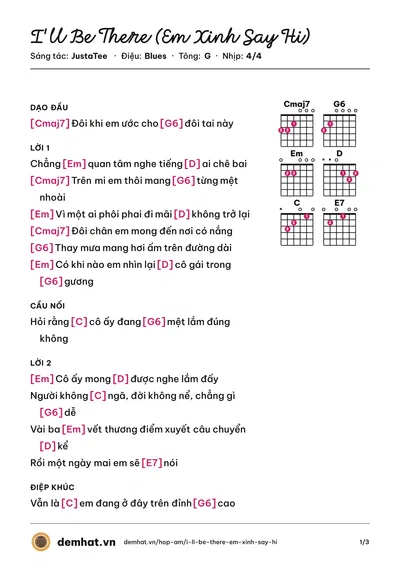 Hợp âm I'll Be There (Em Xinh Say Hi) (Orange) – bản nhạc PDF trang 1, tông G