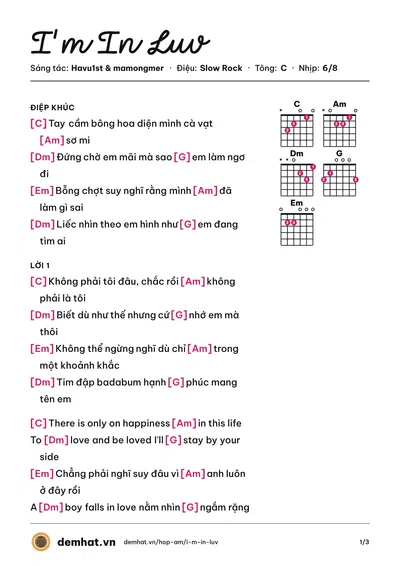 Hợp âm I'm In Luv (mamongmer) – bản nhạc PDF trang 1, tông C