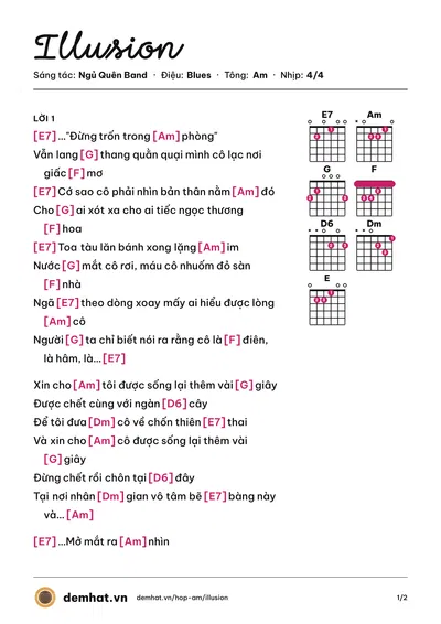 Hợp âm Illusion (Ngủ Quên Band) – bản nhạc PDF trang 1, tông Am