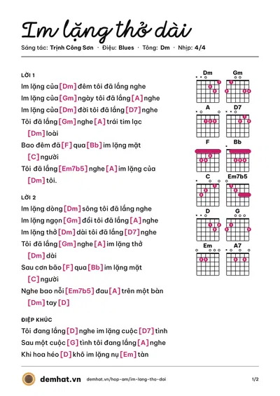 Hợp âm Im lặng thở dài (Khánh Ly) – bản nhạc PDF trang 1, tông Dm