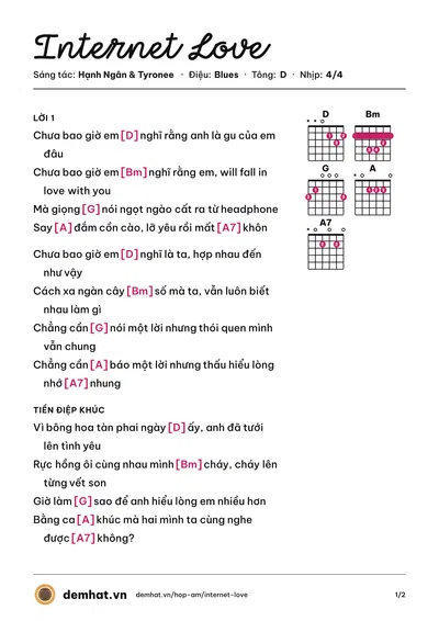Hợp âm Internet Love (hnhngan) – bản nhạc PDF trang 1, tông D