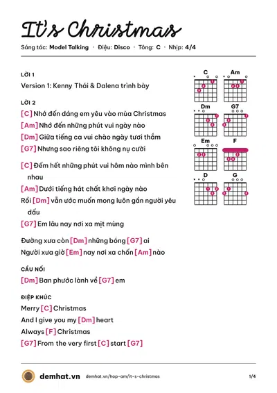 Hợp âm It’s Christmas (Model Talking) – bản nhạc PDF trang 1, tông C