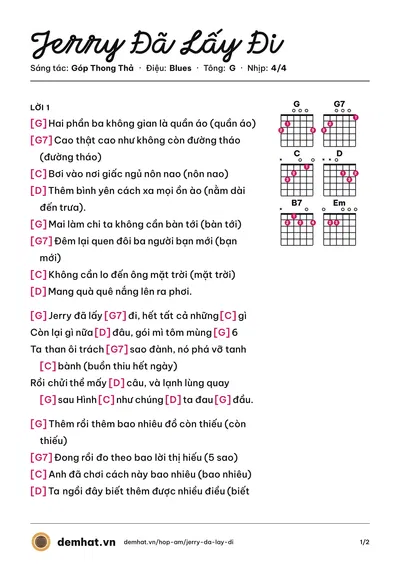 Hợp âm Jerry Đã Lấy Đi (Góp Thong Thả) – bản nhạc PDF trang 1, tông G
