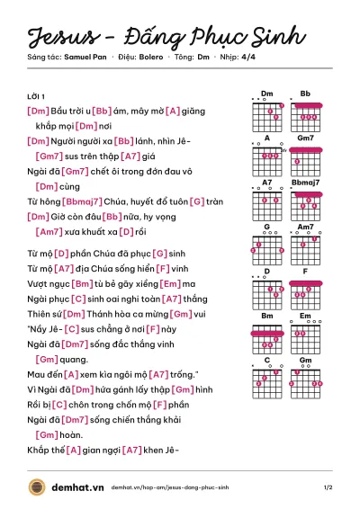 Hợp âm Jesus - Đấng Phục Sinh (Trương Kiều Diễm) – bản nhạc PDF trang 1, tông Dm