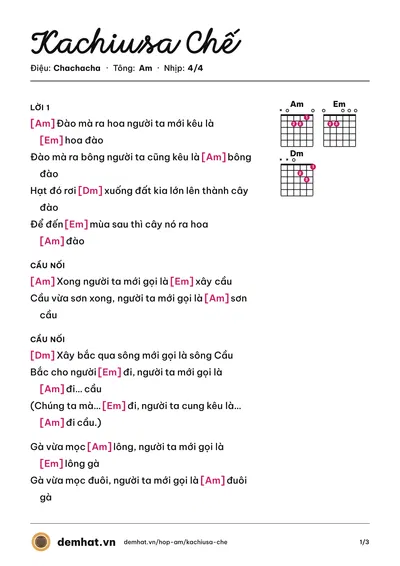 Hợp âm Kachiusa Chế (Quân Keyboard) – bản nhạc PDF trang 1, tông Am
