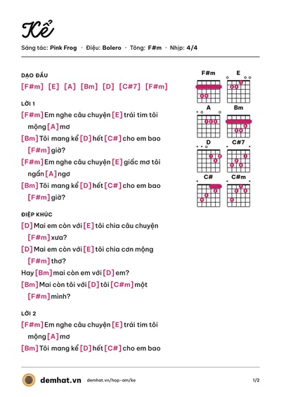 Hợp âm Kể (Pink Frog) – bản nhạc PDF trang 1, tông F#m