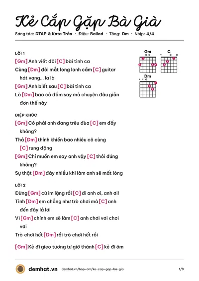 Hợp âm Kẻ Cắp Gặp Bà Già (Hoàng Thùy Linh) – bản nhạc PDF trang 1, tông Dm