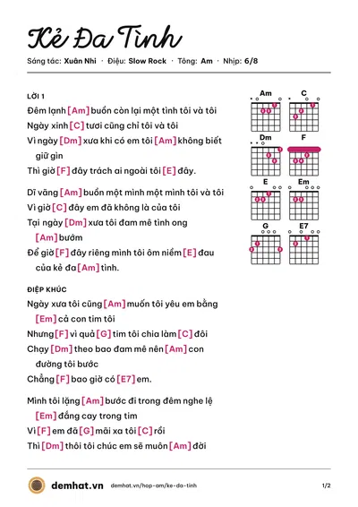 Hợp âm Kẻ Đa Tình (Lâm Hùng) – bản nhạc PDF trang 1, tông Am