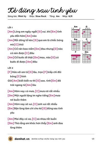 Hợp âm Kẻ đứng sau tình yêu (Cẩm Ly) – bản nhạc PDF trang 1, tông Am