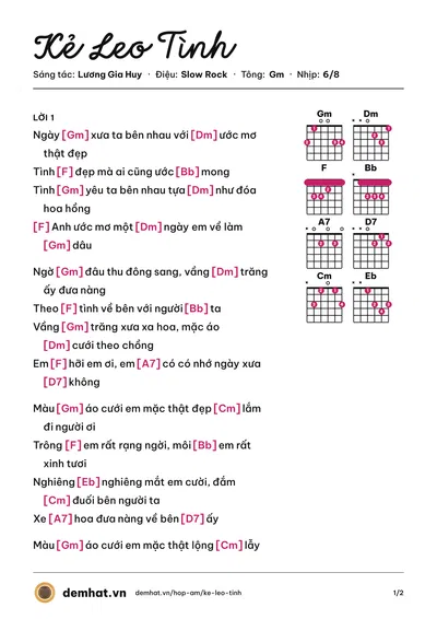 Hợp âm Kẻ Leo Tình (Lương Gia Huy) – bản nhạc PDF trang 1, tông Gm
