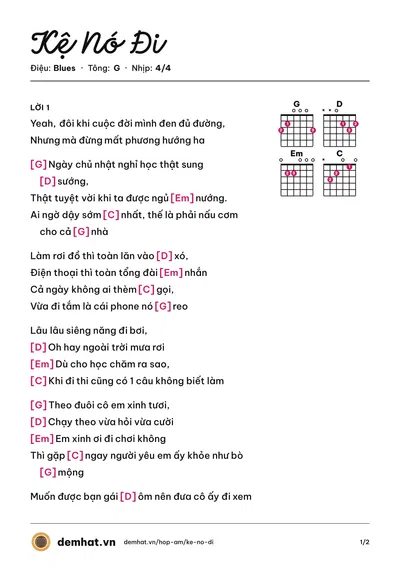 Hợp âm Kệ Nó Đi (Chí Thiện) – bản nhạc PDF trang 1, tông G