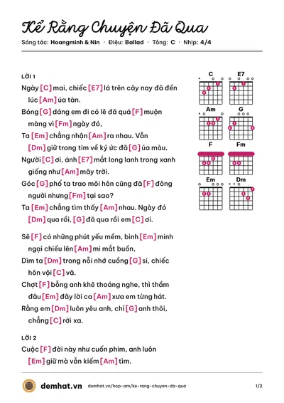 Hợp âm Kể Rằng Chuyện Đã Qua (Nin) – bản nhạc PDF trang 1, tông C