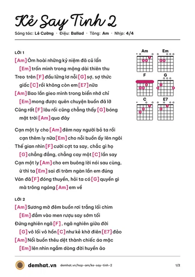 Hợp âm Kẻ Say Tình 2 (Quốc Thiên) – bản nhạc PDF trang 1, tông Am