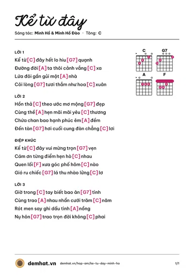 Hợp âm Kể từ đây (Tâm Thư) – bản nhạc PDF trang 1, tông C