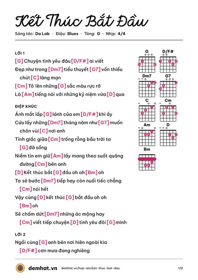 Hợp âm Kết Thúc Bắt Đầu (Da Lab) – bản nhạc PDF trang 1, tông G