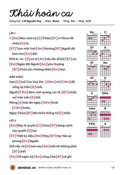 Hợp âm Khải hoàn ca (Kiều Oanh) – bản nhạc PDF trang 1, tông Em