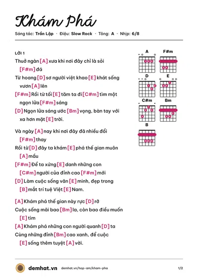 Hợp âm Khám Phá (Bức Tường) – bản nhạc PDF trang 1, tông A