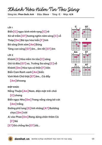 Hợp âm Khánh Hòa Niềm Tin Tỏa Sáng (Phúc Bá) – bản nhạc PDF trang 1, tông C