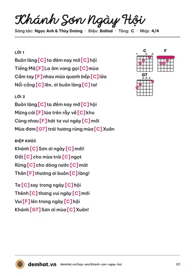 Hợp âm Khánh Sơn Ngày Hội (Minh Xuân) – bản nhạc PDF trang 1, tông C