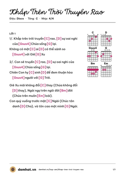 Hợp âm Khắp Trên Trời Truyền Rao (Quân Keyboard) – bản nhạc PDF trang 1, tông C
