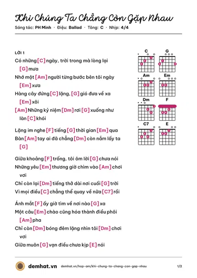 Hợp âm Khi Chúng Ta Chẳng Còn Gặp Nhau (PH Minh) – bản nhạc PDF trang 1, tông C