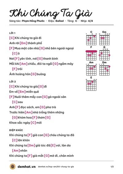 Hợp âm Khi Chúng Ta Già (Phạm Hồng Phước) – bản nhạc PDF trang 1, tông C