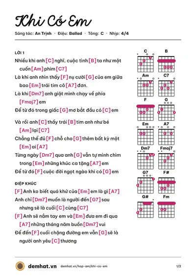 Hợp âm Khi Có Em (Hà Anh) – bản nhạc PDF trang 1, tông C