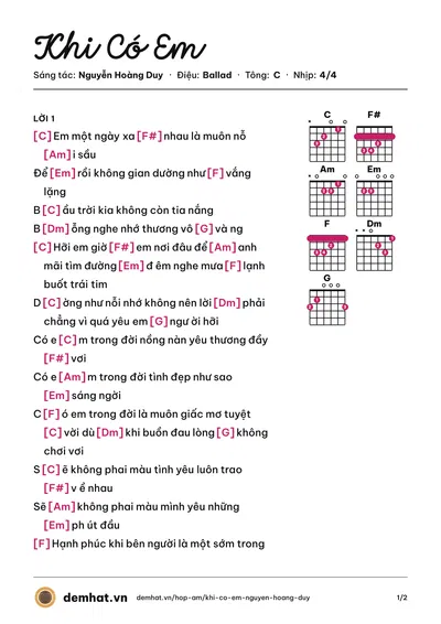 Hợp âm Khi Có Em (Huỳnh Anh) – bản nhạc PDF trang 1, tông C