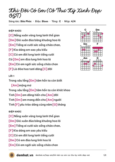 Hợp âm Khi Đời Có Em (Cô Thư Ký Xinh Đẹp OST) (Mắt Ngọc) – bản nhạc PDF trang 1, tông C