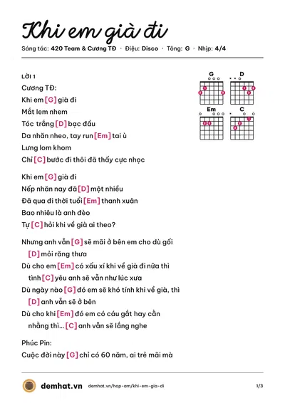 Hợp âm Khi em già đi (420 Team) – bản nhạc PDF trang 1, tông G