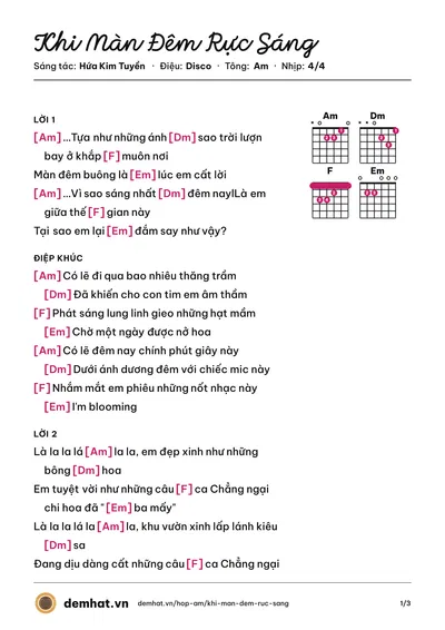 Hợp âm Khi Màn Đêm Rực Sáng (Chị Đẹp Đạp Gió Rẽ Sóng) – bản nhạc PDF trang 1, tông Am
