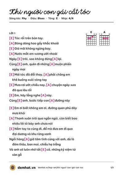 Hợp âm Khi người con gái cắt tóc (Rhy) – bản nhạc PDF trang 1, tông E