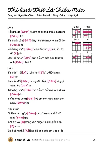 Hợp âm Khi Quá Khứ Là Chiều Mưa (Thúy Hương) – bản nhạc PDF trang 1, tông C#m