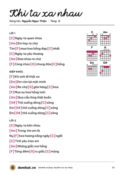 Hợp âm Khi ta xa nhau (Nguyễn Ngọc Thiện) – bản nhạc PDF trang 1, tông C