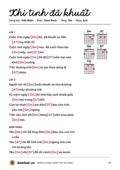 Hợp âm Khi tình đã khuất (Việt Nhân) – bản nhạc PDF trang 1, tông Dm
