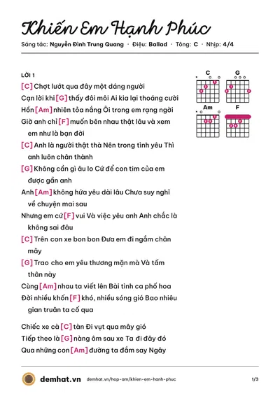 Hợp âm Khiến Em Hạnh Phúc (Bùi Tấn Hảo) – bản nhạc PDF trang 1, tông C