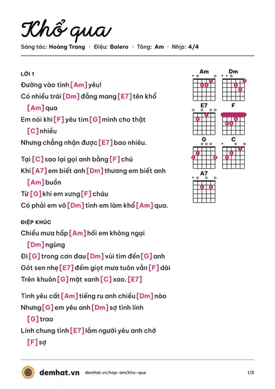 Hợp âm Khổ qua (Mạnh Quỳnh) – bản nhạc PDF trang 1, tông Am