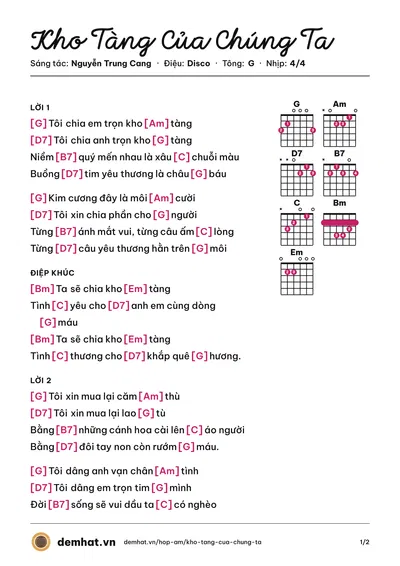 Hợp âm Kho Tàng Của Chúng Ta (Elvis Phương) – bản nhạc PDF trang 1, tông G