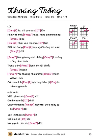 Hợp âm Khoảng Trống (Khờ Band) – bản nhạc PDF trang 1, tông Cm