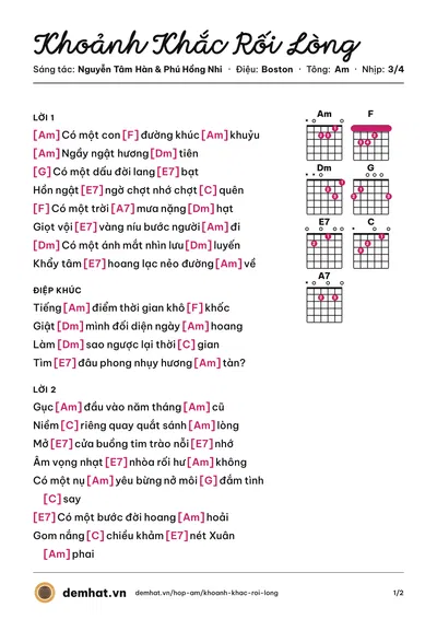 Hợp âm Khoảnh Khắc Rối Lòng (Tố Mai) – bản nhạc PDF trang 1, tông Am