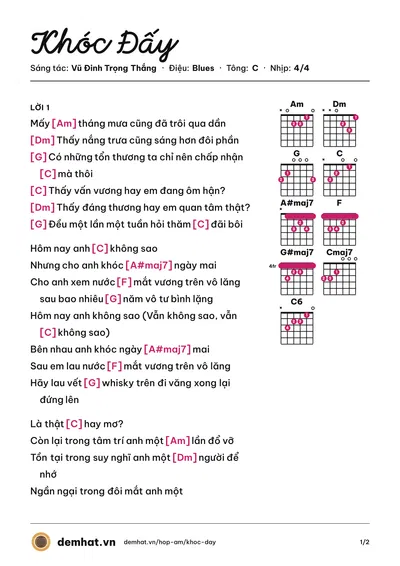 Hợp âm Khóc Đấy (Thắng) – bản nhạc PDF trang 1, tông C
