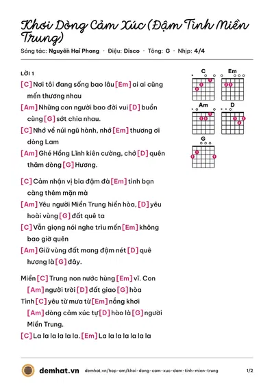 Hợp âm Khơi Dòng Cảm Xúc (Đậm Tình Miền Trung) (Trúc Nhân) – bản nhạc PDF trang 1, tông G
