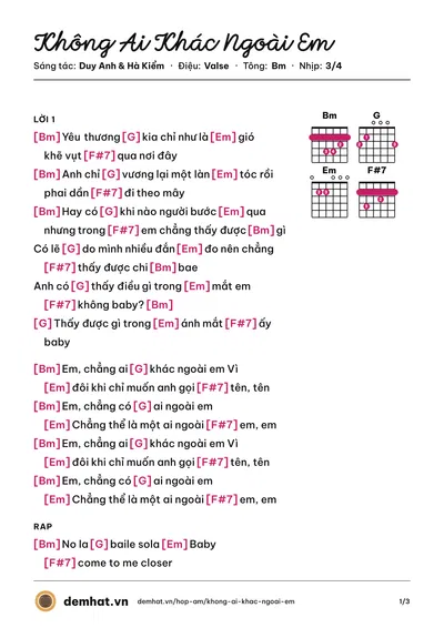 Hợp âm Không Ai Khác Ngoài Em (My My) – bản nhạc PDF trang 1, tông Bm