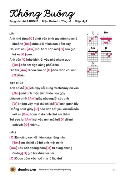 Hợp âm Không Buông (HNGLE) – bản nhạc PDF trang 1, tông G