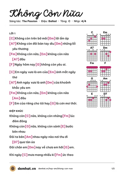 Hợp âm Không Còn Nữa (The Passion) – bản nhạc PDF trang 1, tông C