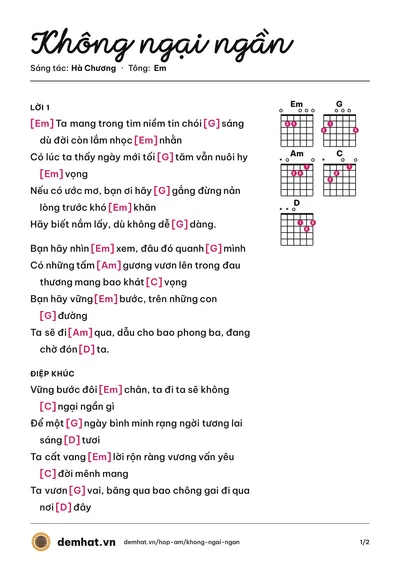 Hợp âm Không ngại ngần (Hà Chương) – bản nhạc PDF trang 1, tông Em